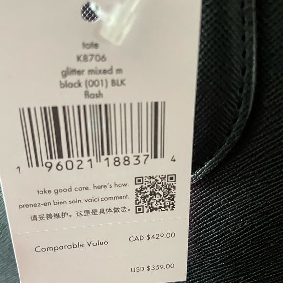 Kate Spade Flash Black Glitter Saffiano Pvc Shoulder Tote Bag Handbag Purse - Picture 7 of 8